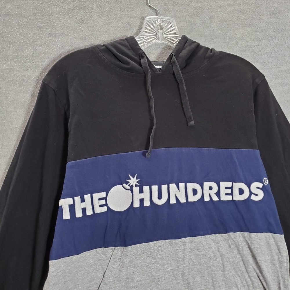 The Hundreds Men Sweatshirt Small Black Colorblock Logo Spellout Hoodie Pullover View 2